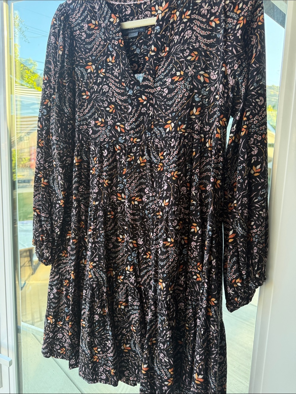 Flawed Anthropologie Maeve Black Floral Print Tiered Dress
